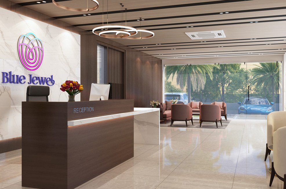 Blue Jewel reception and interior lounge